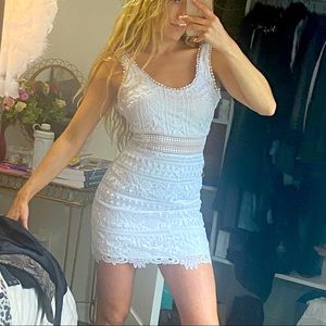 White Lace Bebe Body Contour Mini Dress with Straps